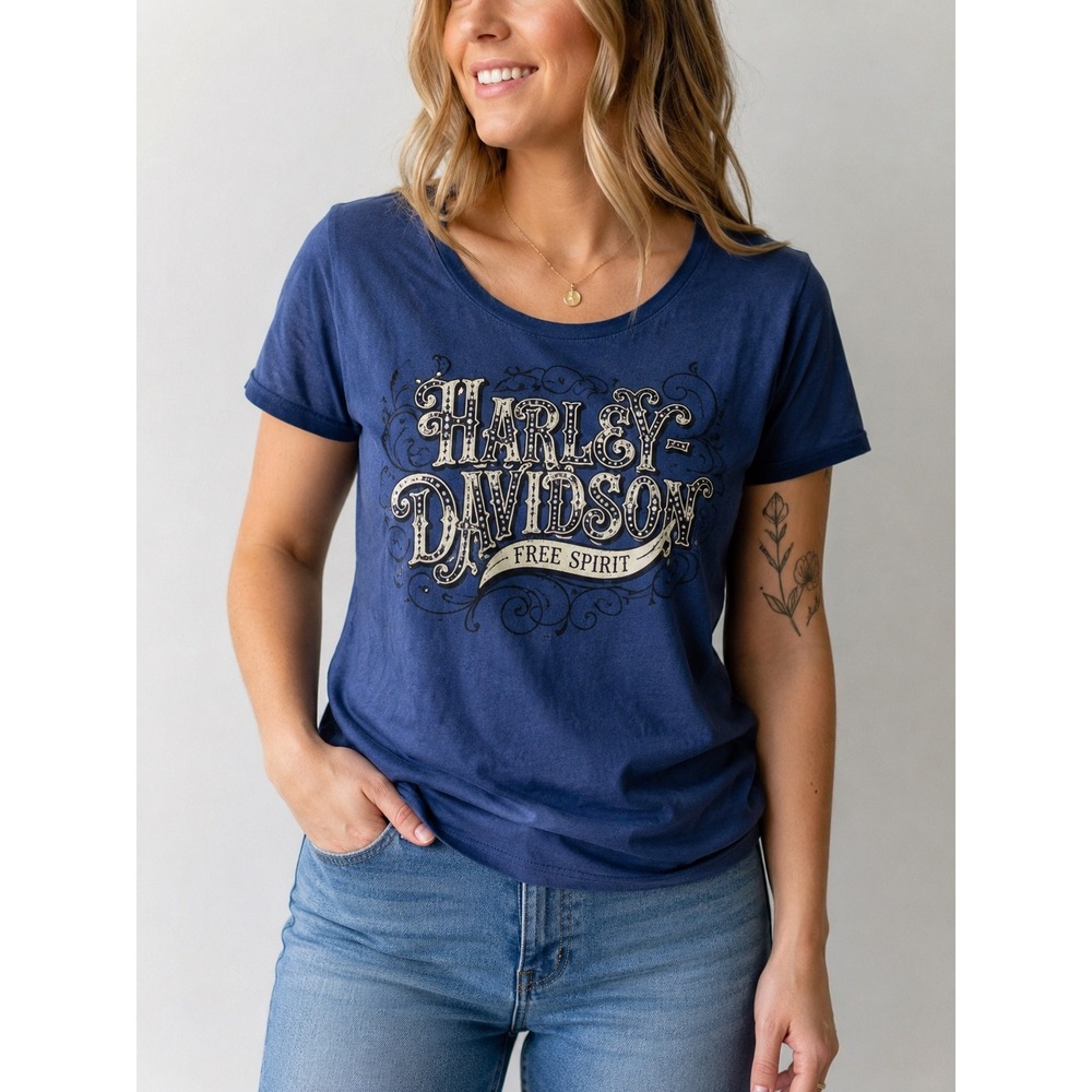 Harley-Davidson Free Spirit Cherokee NC Graphic Tee Blue XL - Picture 1 of 7